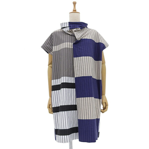 美品 ISSEY MIYAKE イッセイミヤケ IM61FH009 サイズ1 コットン ストライプ ノースリーブ 変形デザイン ブラウス トップス レディース マルチカラー IG00563 【中古】｜BRAND CLOSET