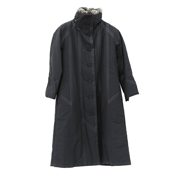 PLEATS PLEASE プリーツプリーズ PP74-ZA872 サイズ3 ポリエステル ファー付き 中綿 ロング コート レディース ダークグレー YB0028 【中古】