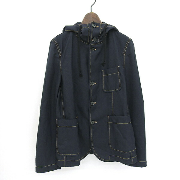 未使用 COMME des GARCONS コムデギャルソン S21161 サイズXS ステッチ柄 フード付き ジャケット メンズ ネイビー YB0042 【中古】