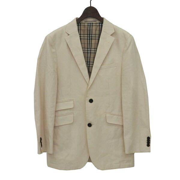 BURBERRY バーバリー サイズS リネン混 裏地チェック テーラードジャケット メンズ アイボリー YB0097 【中古】