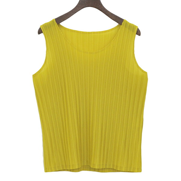 PLEATS PLEASE 筋目プリーズ PP43-FK322 大きさ3 伸ばすこと出どころ ノースリーブ トップ トップス レディース 黄色 ECO0027 【中古】