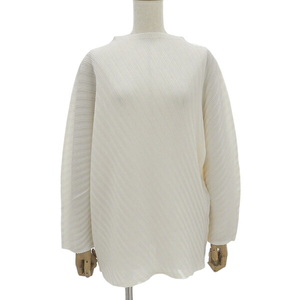 美品 PLEATS PLEASE 筋目プリーズ PP83-FK334 大いさ3 曲がった筋目 長袖 カットソー トップス レディース 白いこと ECO0077 【中古】