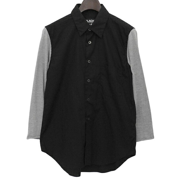 BLACK COMME des GARCONS ブラック コムデギャルソン 1K-B016 サイズXS コットン 袖切り替え シャツ 8~9分袖 ユニセックス ブラック グレー ECO0080 【中古】|BRAND CLOSET