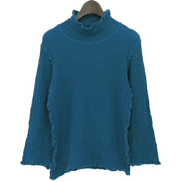 me ISSEY MIYAKE ミー イッセイ ミヤケ STRETCH PLEATS 伸ばすこと筋目 MI24FJ762 綿織物 長袖 カットソー トップス レディース 青碧 ECO0082 【中古】