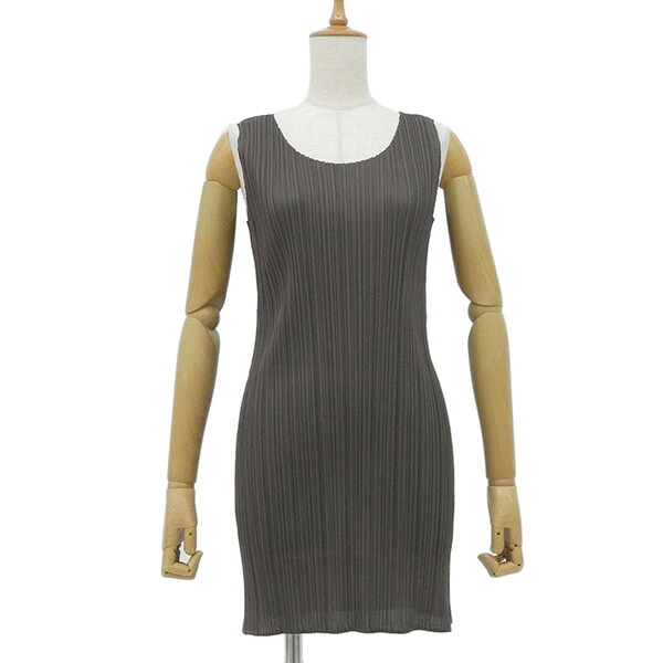 美品 ISSEY MIYAKE PLEATS PLEASE イッセイミヤケ プリーツプリーズ PP31 JT189 サイズ3 プリーツ ノースリーブ ワンピース チュニック レディース トープ系 ECO0173 【中古】｜BRAND CLOSET 13,769円