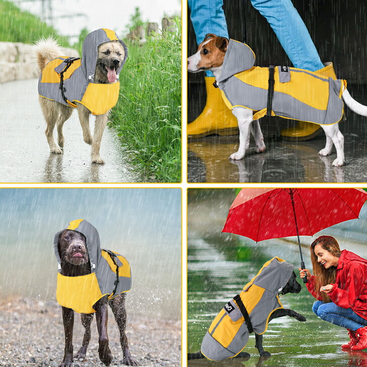 レインコート犬ポンチョ小型犬中型犬大型犬用ペットレインコート犬服カッパ帽子付き梅雨の日お散歩用