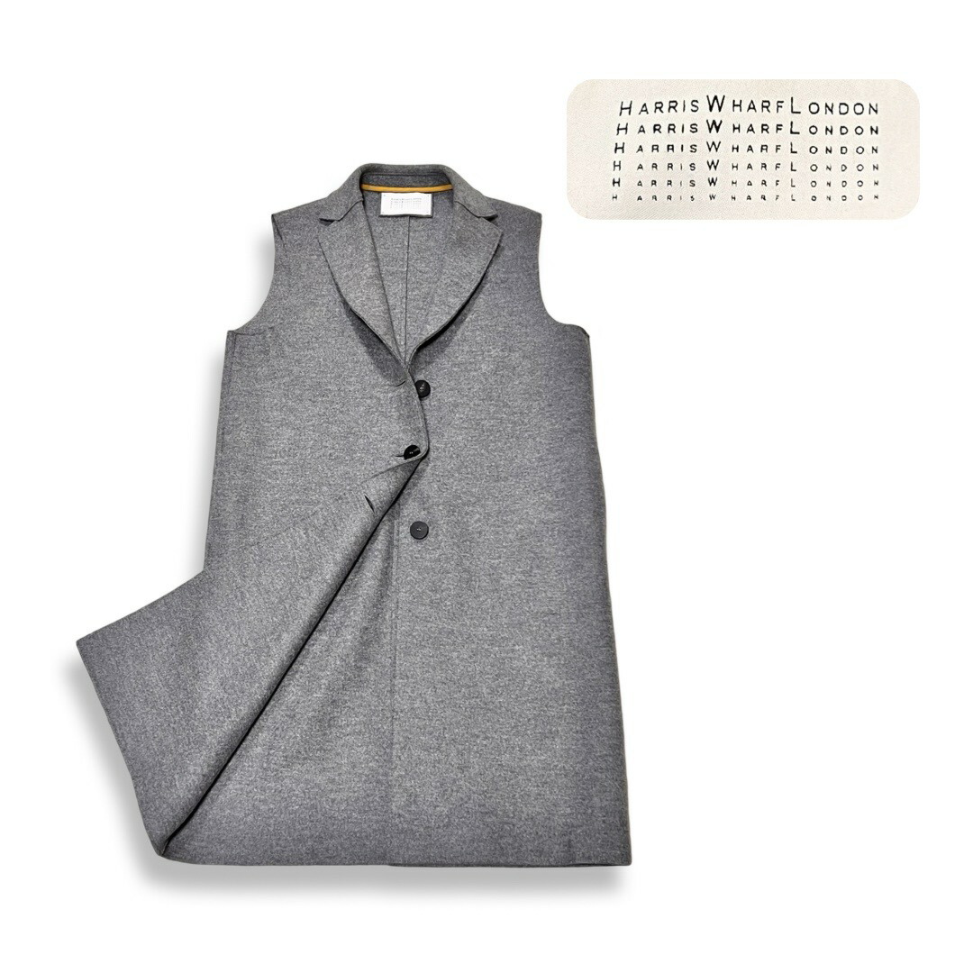 HARRIS WHARF LONDON ハリス ワーフ 英国の首都 ノースリーブ ロング衣裳 厚地の外套 薄墨色 size 42 IT レディース イタリア製 A序列付ける【中古】【価値づける済み】【貨物輸送無料】 コート・ジャケット-レディースファッション