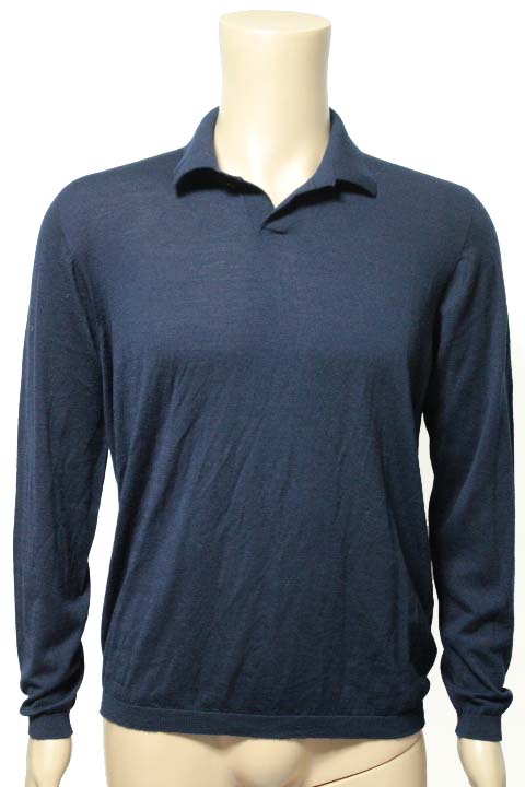 トップ Roberto Collina メンズ 中古 送料無料 50 Size ネイビー セーター 長袖 ニット ウール 薄手 コリーナ ロベルト Top046 Bronze Qa