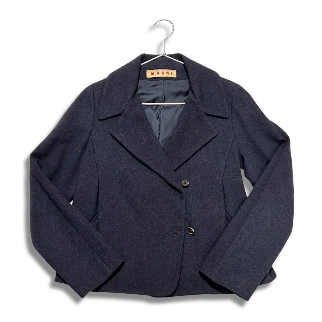美品 マルニ ジャケット ノーカラー イタリア製 ネイビー MARNI 38 中古・古着通販】MARNI (マルニ) ノーカラージャケット ネイビー