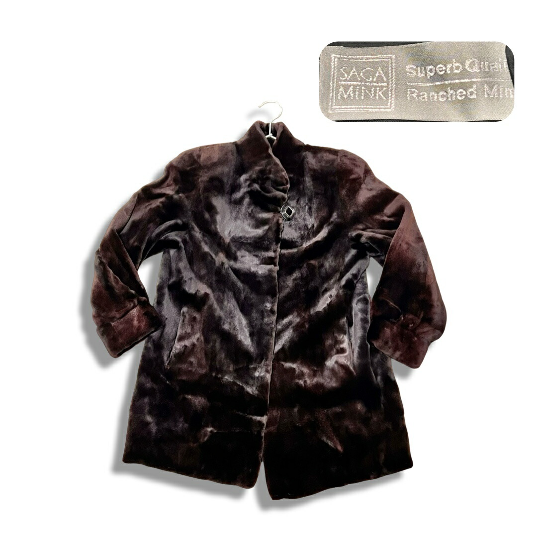 SAGA MINK Fur Griser サガミンク シェアードミンク ミドル丈 ファー コート 毛皮 ブラック size 9 レディース【中古】【鑑定済み】【送料無料】|ブランハート 店