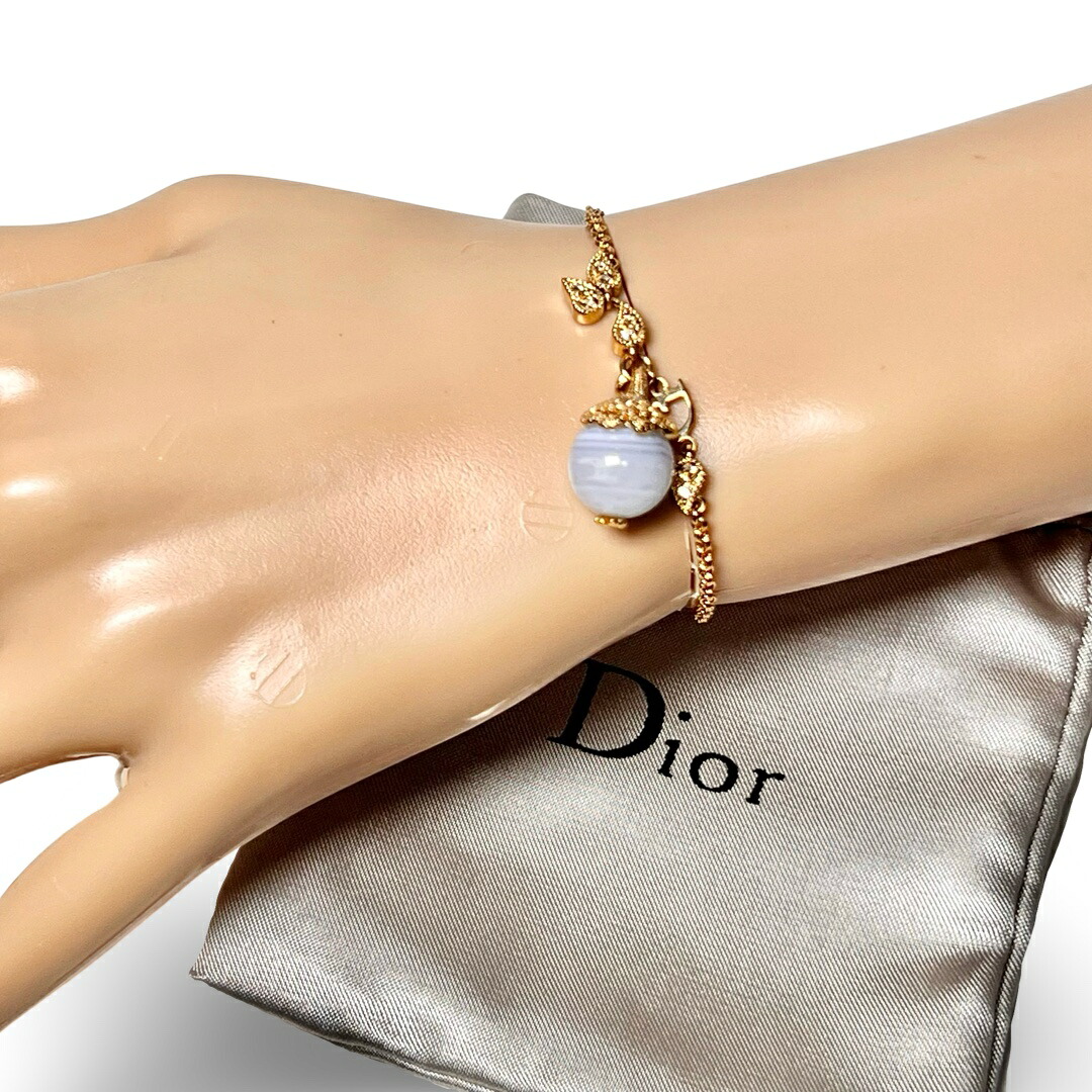 Christian Dior クリスチャンディオール ブルーレースアゲート カラーストーン ラインストーン ブレスレット ゴールド アクセサリー【中古】【鑑定済み】【送料無料】|ブランハート 店