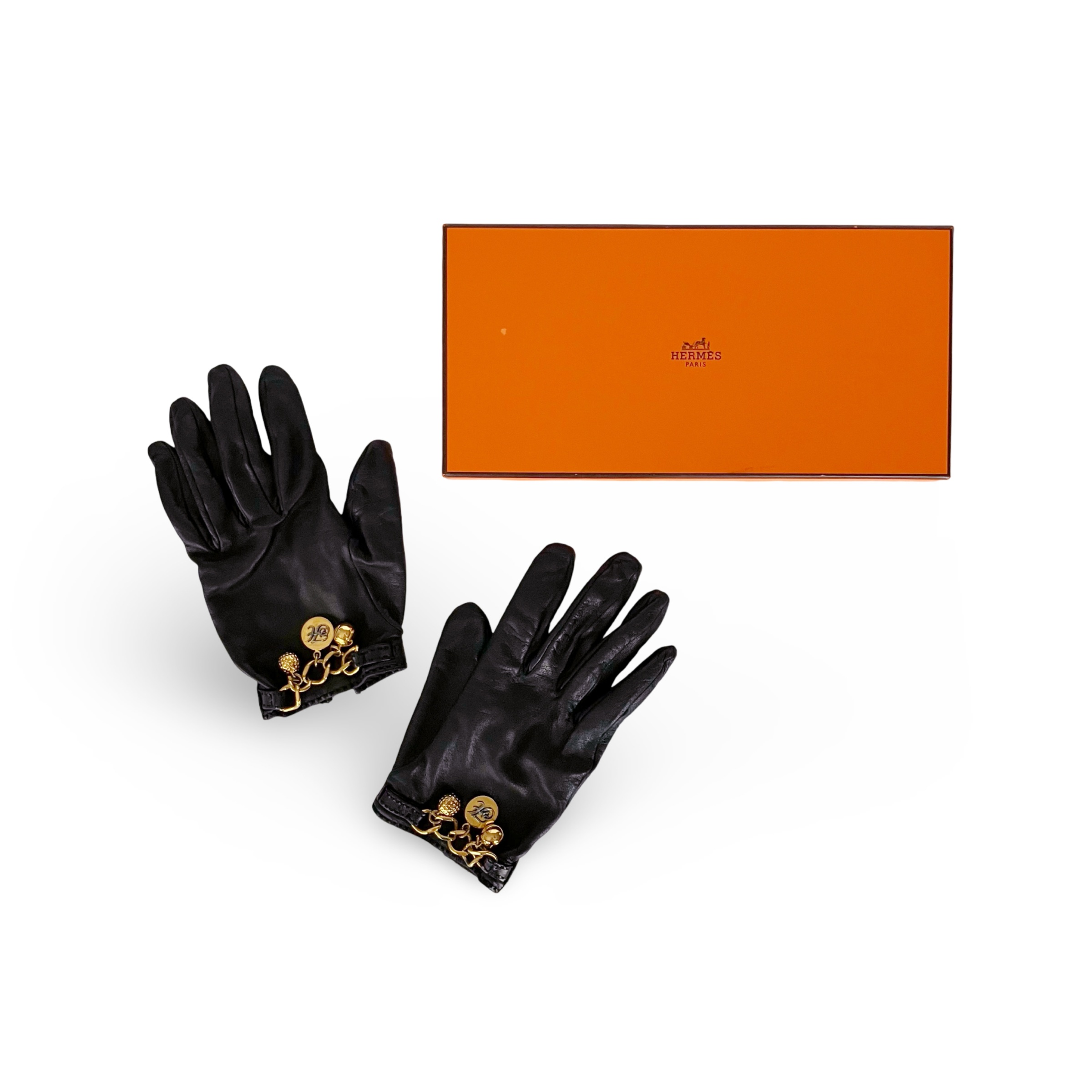 HERMES エルメス 惹きつける付き添い人 なめし革 地球儀 グローブ 黒いこと size 7 レディース 置き目品 【中古】【価値付ける済み】
