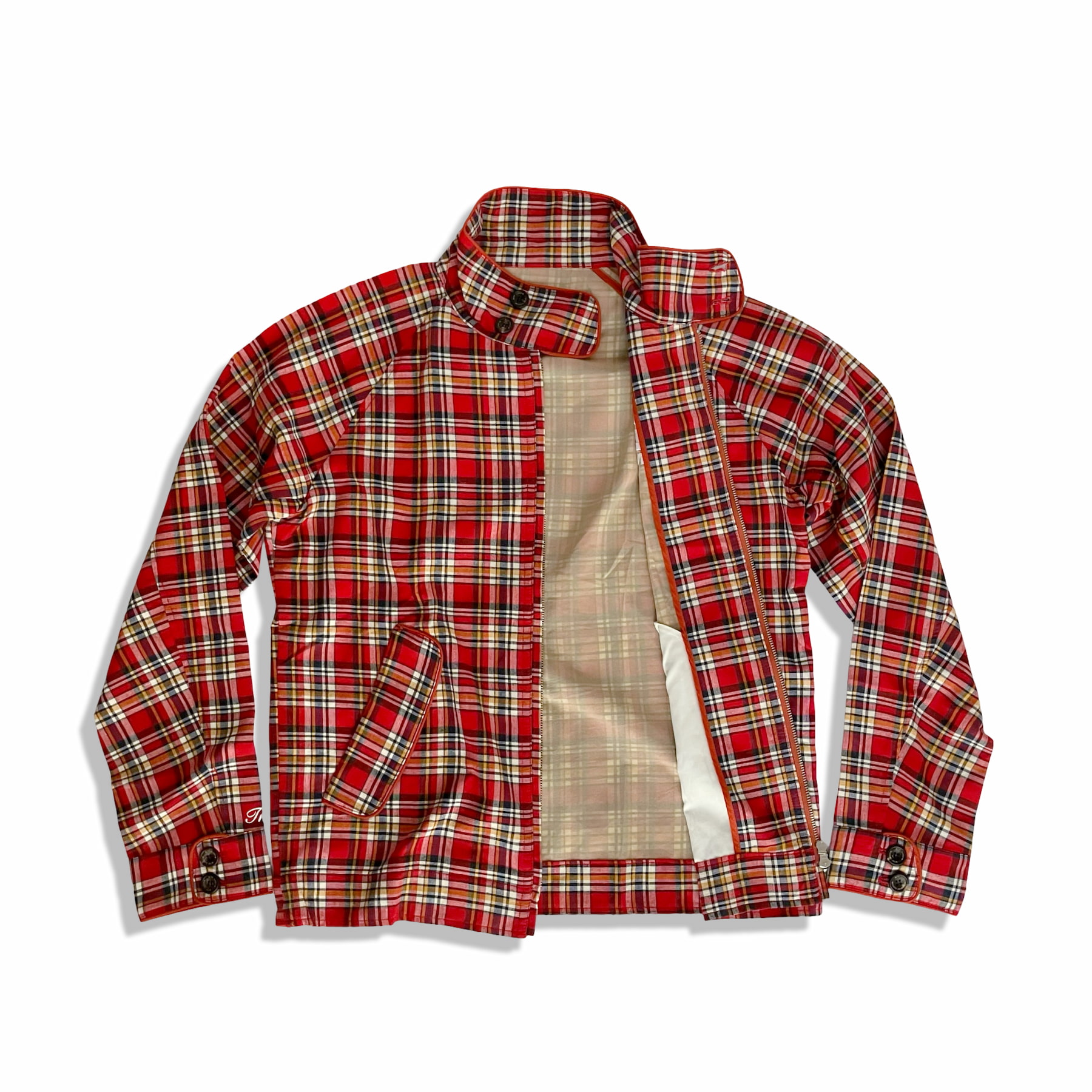 TMT CLASSIC ティーエムティー クラシック チェック柄 ジップアップ ブルゾン レッド系 スタンドカラー TMTジャパン size XL メンズ TJK-S12CL01 ゴルフウェア【中古】【鑑定済み】｜ブランハート　店