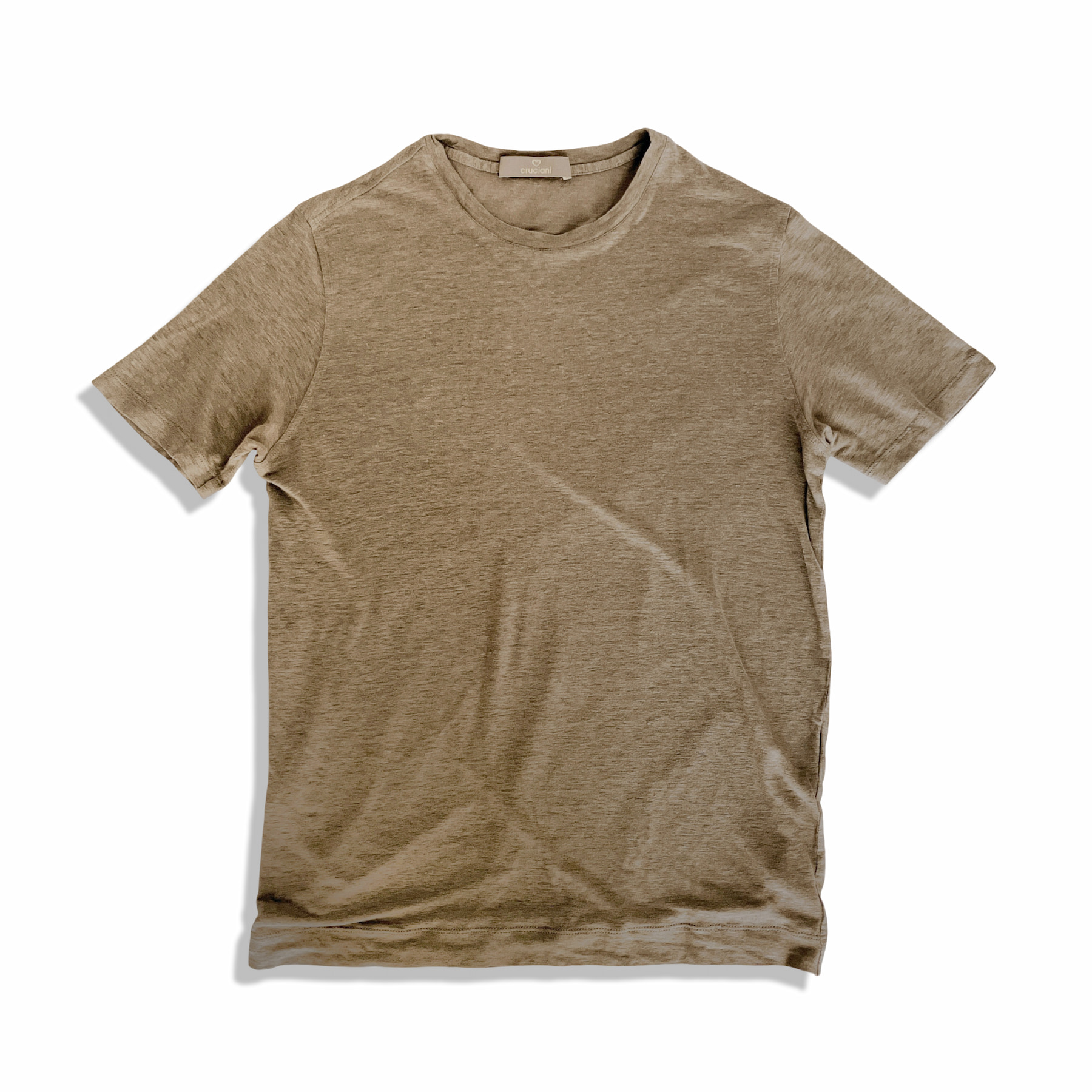 Cruciani クルチアーニ リネン 半袖 Tシャツ クルーネック ブラウングレー系 size 50 メンズ CU13.332 イタリア製【中古】