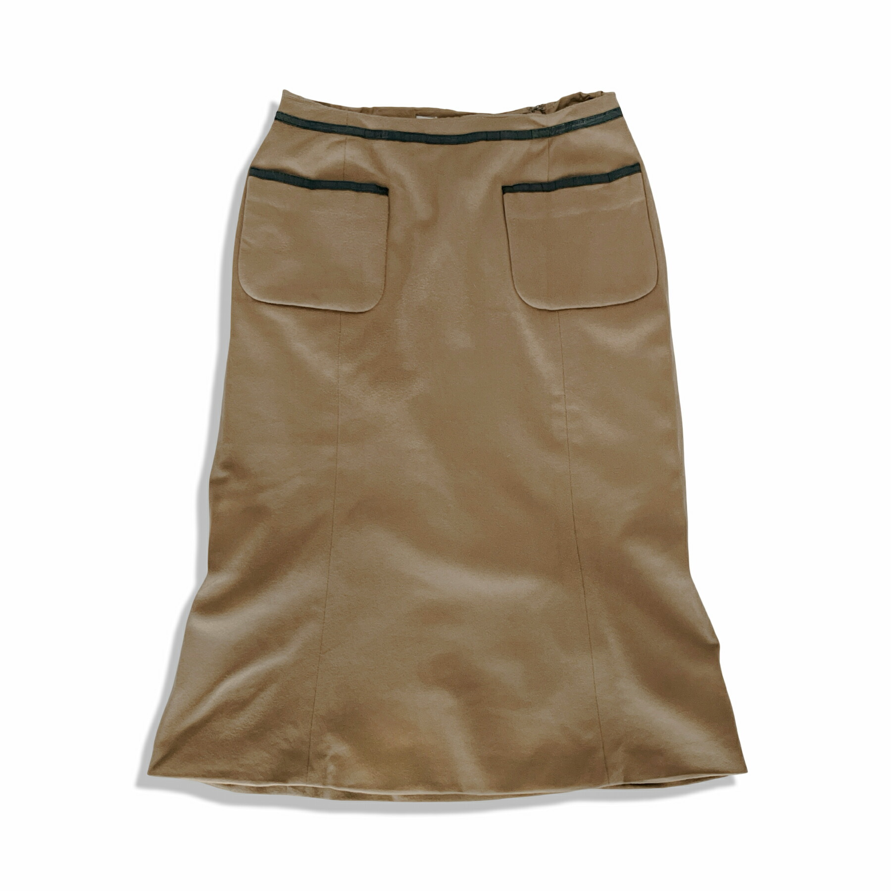 MaxMara マックスマーラ アウトポケット タイトスカート ヴァージンウール キャメルベージュ size 38 イタリア製【中古】【鑑定済み】