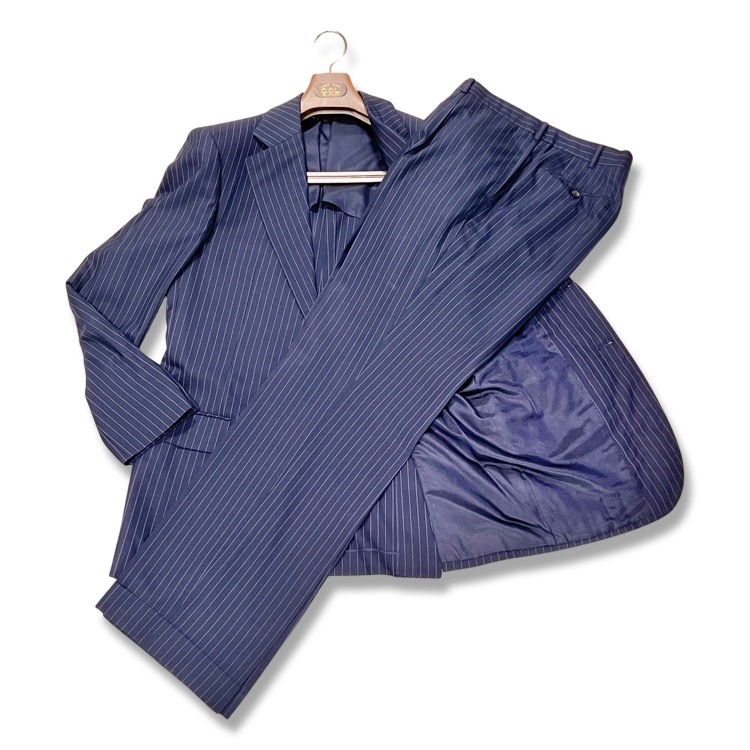 COL コルウ ビスポーク SUPER 150 LUXURY WORSTED SUITING ストライプ柄 3B シングル スーツ ネイビー メンズ 日本製【中古】【鑑定済み】【送料無料】【中古】【鑑定済み】【送料無料】