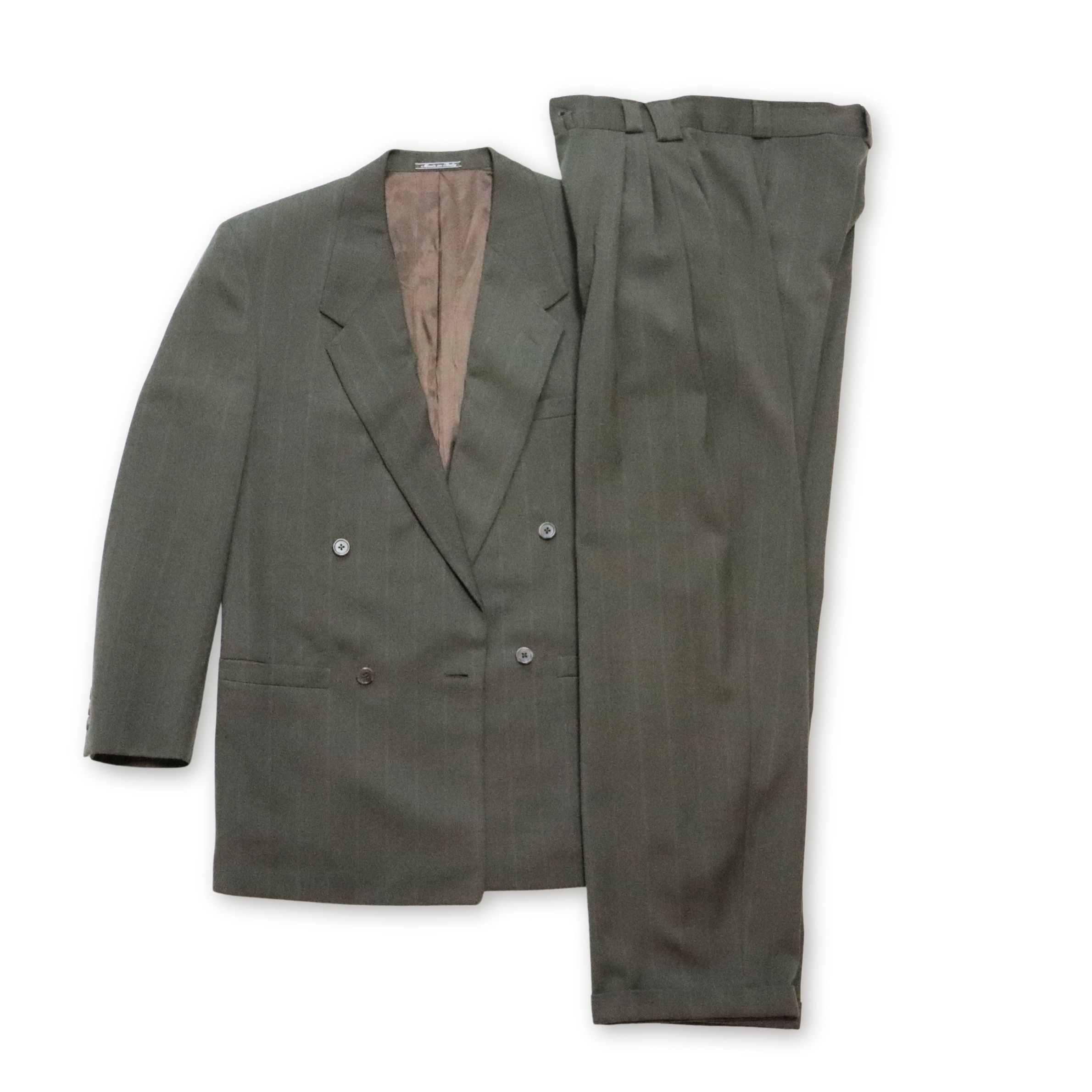 GIANNI VERSACE ジャンニヴェルサーチ ストライプ柄 ダブルブレスト ジャケット ジャケット スーツ size 44 ダークグリーン ビジネス メンズ【中古】【鑑定済み】|ブランハート 店