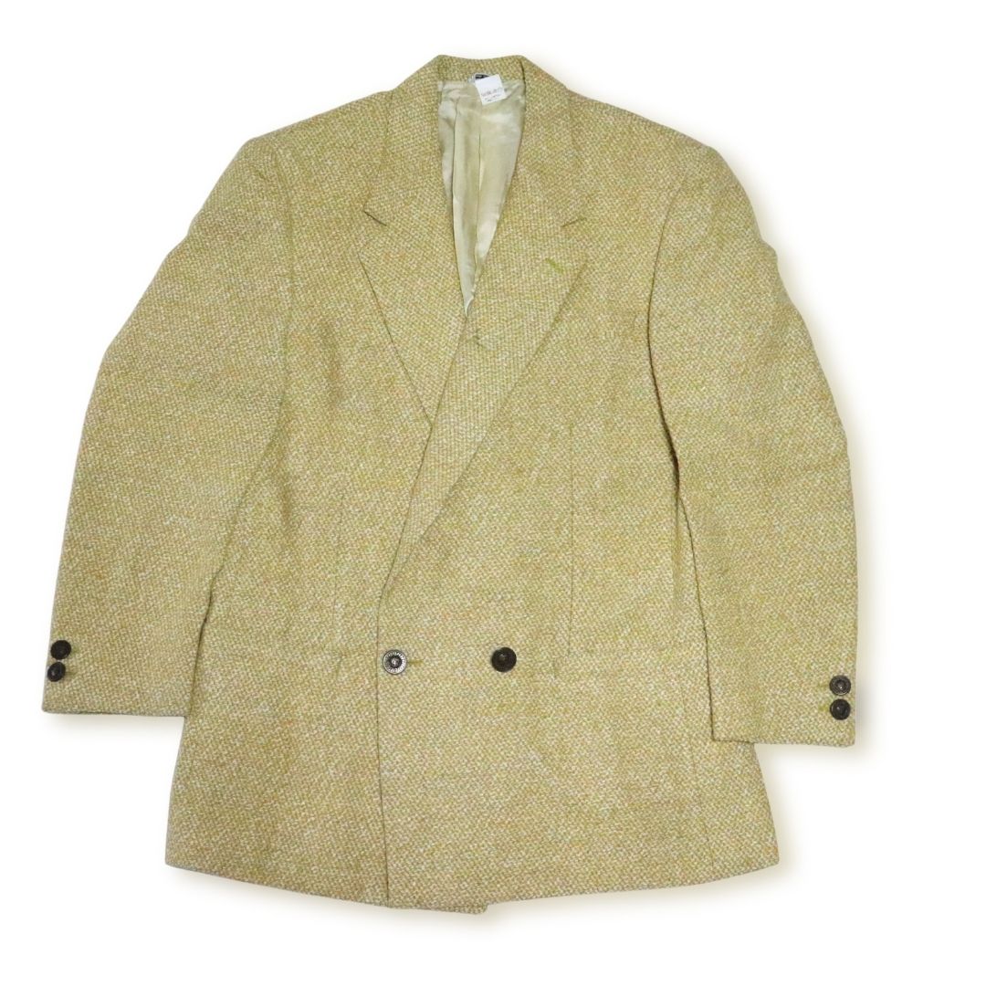 GIANNI VERSACE ジャンニ ヴェルサーチ グレカボタン ツイードダブル テーラード ジャケット イエロー size 50 メンズ 当時物【中古】【鑑定済み】|ブランハート 店