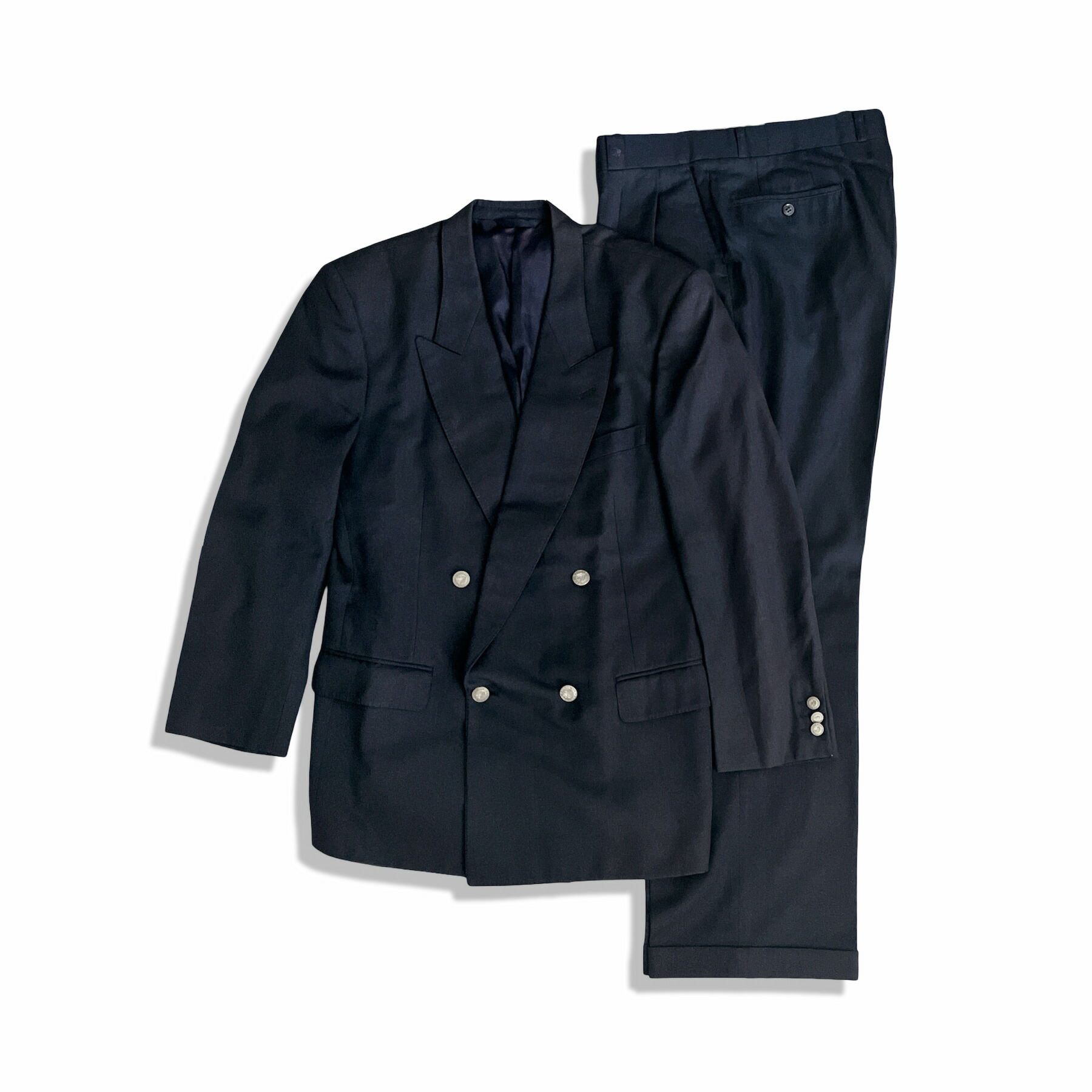 NINA RICCI Monsieur ニナリッチ ムッシュ Ermenegildo Zegna エルメネジルドゼニア生地 ダブルブレスト ジャケット スーツ size 98 ネイビー メンズ【中古】【鑑定済み】