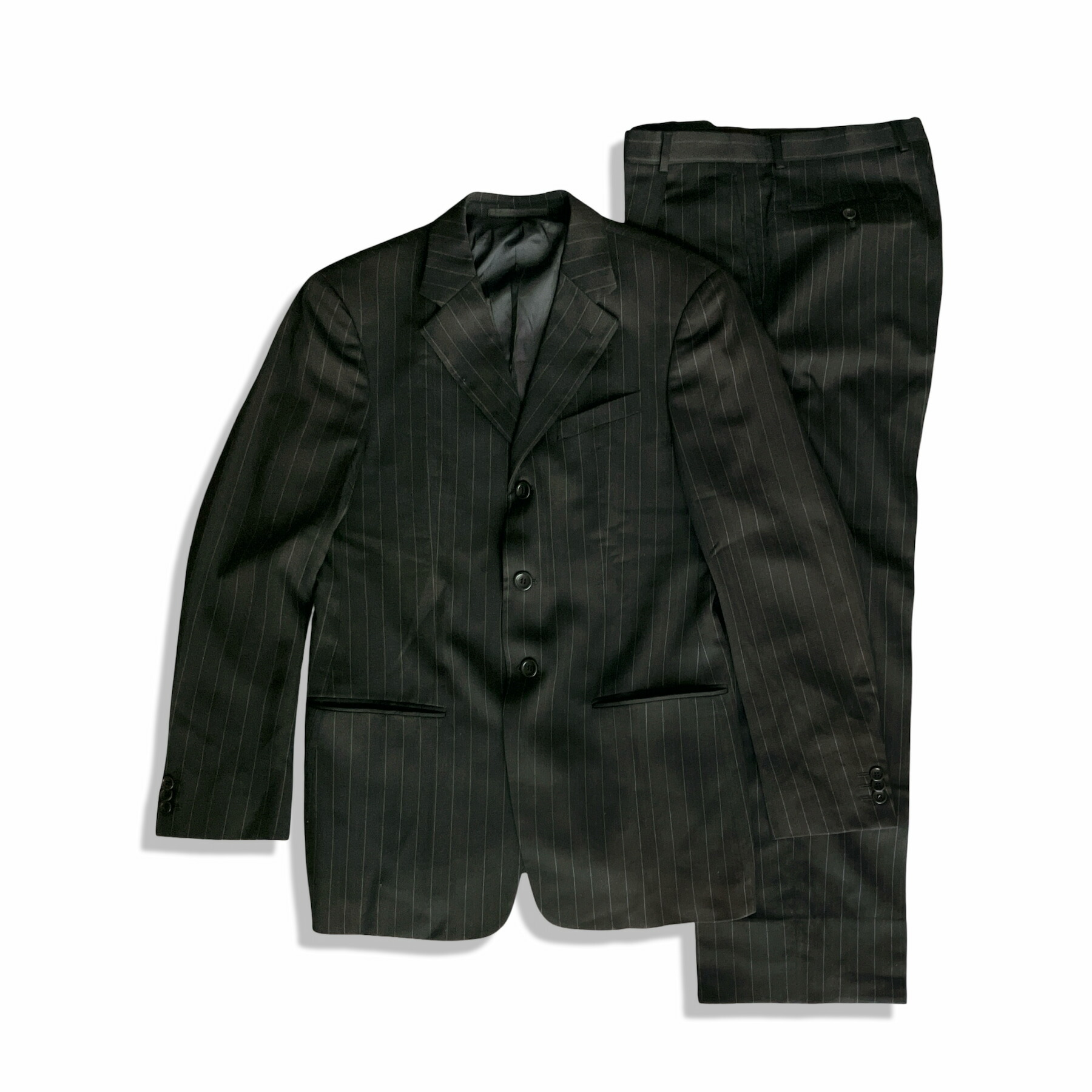 ARMANI COLLEZIONI アルマーニ コレツィオーニ ピンストライプ シングルブレスト スーツ size 48 ブラック メンズ ビジネス【中古】【鑑定済み】