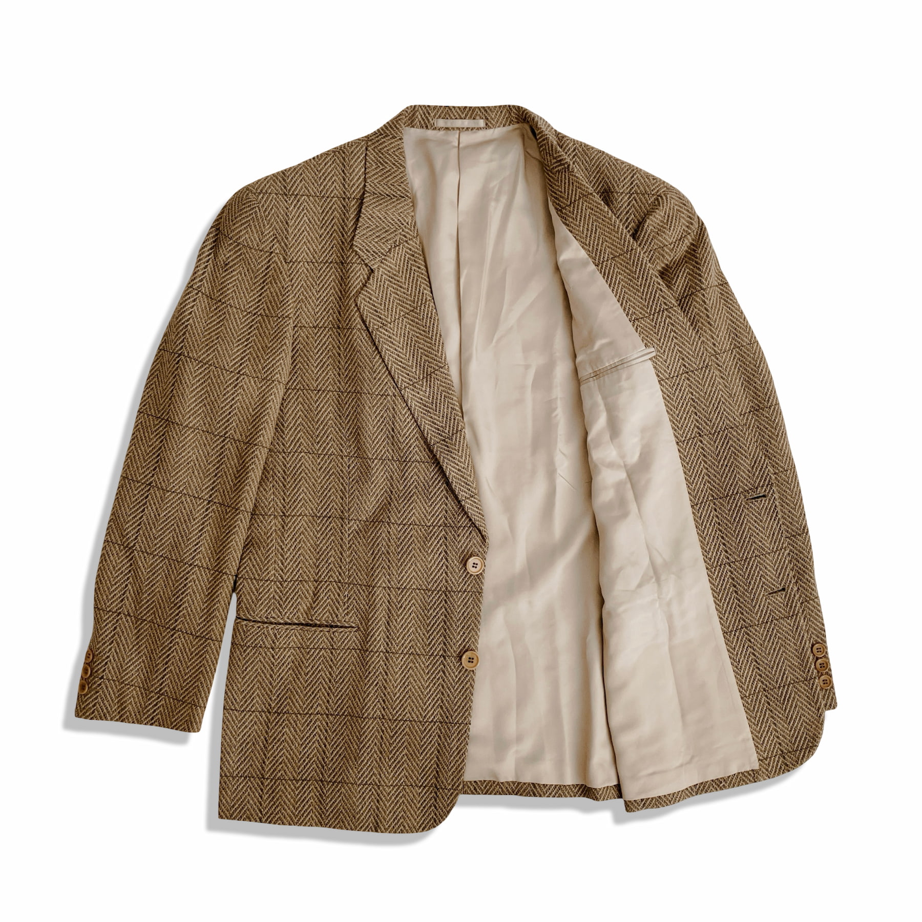 EMPORIO ARMANI エンポリオ アルマーニ チェック柄 シルクブレンド シングルブレスト ジャケット size 50 ブラウン メンズ【中古】【鑑定済み】