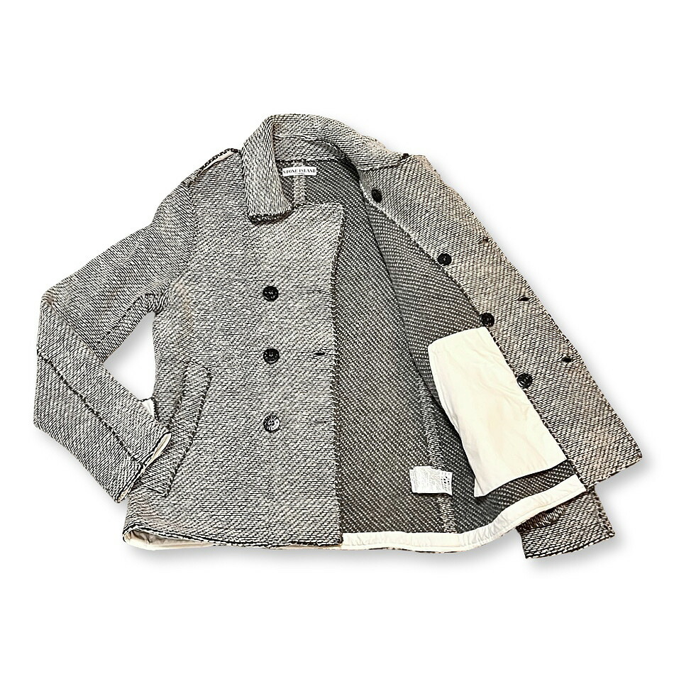 STONE ISLAND ストーンアイランド ダブルブレスト ウール ツイード調 ピーコート リーファージャケット size M グレー メンズ【中古】【鑑定済み】