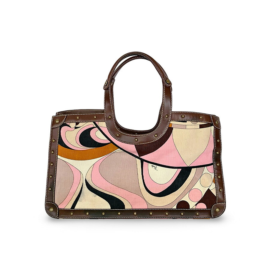 EMILIO PUCCI エミリオプッチ プッチ柄 トートバッグ コーデュロイ レザー ピンク マルチカラー ヴィンテージ【中古】【鑑定済み】 22,350円
