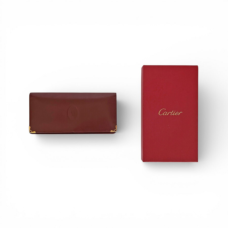 Cartier カルティエ 船檣伝達ルート 船檣 ドゥ カルティエ 2つ折り なめし革 長紙入れ ロングウォレット ボルドーワイン【中古】【位置づける済み】