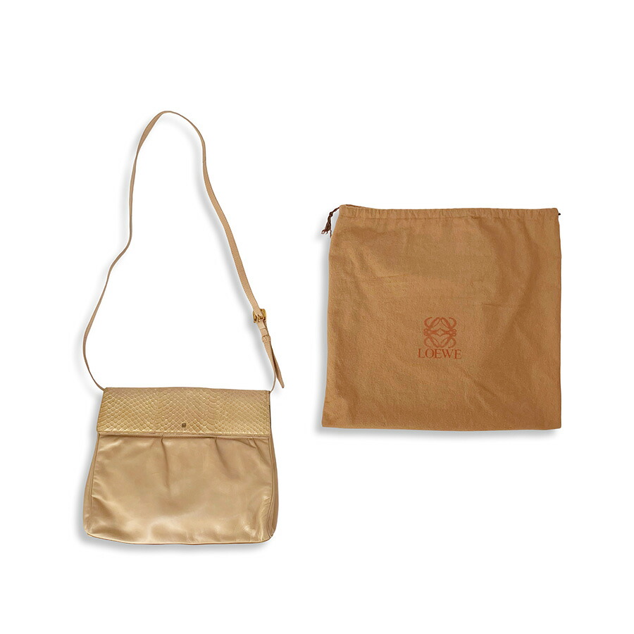 LOEWE ロエベ アナグラム リアルリザード レザー 2WAY ショルダーバッグ クラッチバッグ ベージュ ヴィンテージ【中古】【鑑定済み】 20,860円