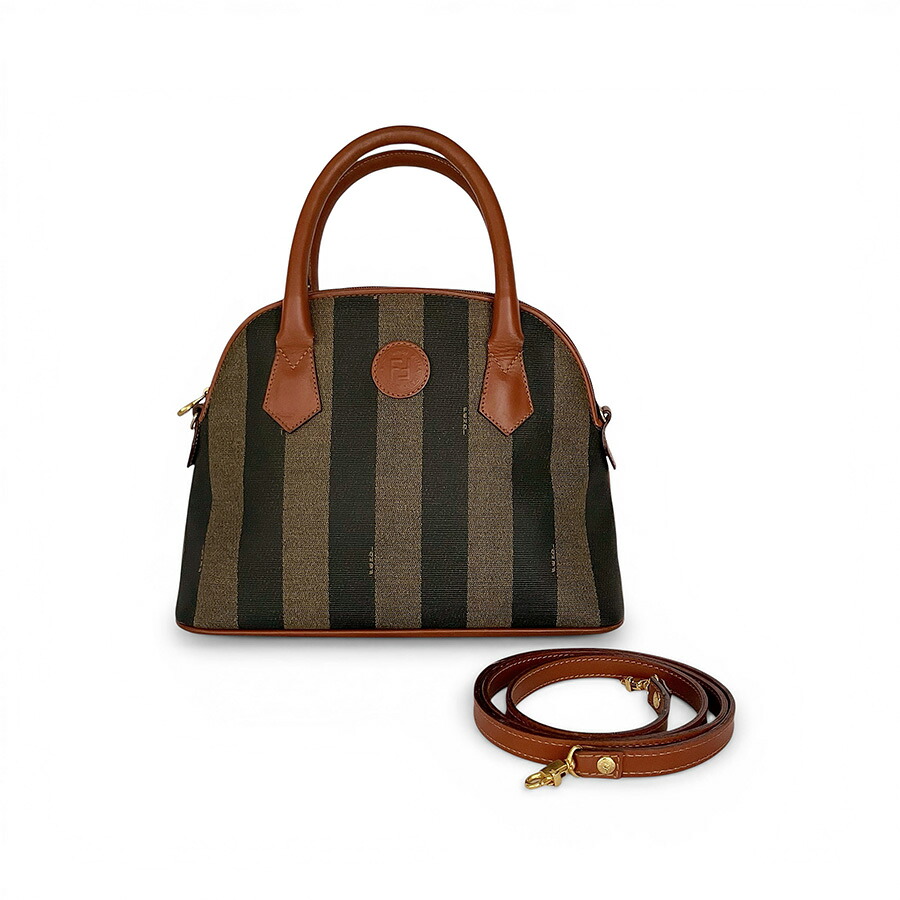 FENDI フェンディ ペカン柄 ストライプ ドーム型 2WAY ショルダー ハンドバッグ ブラウン イタリア製【中古】【鑑定済み】
