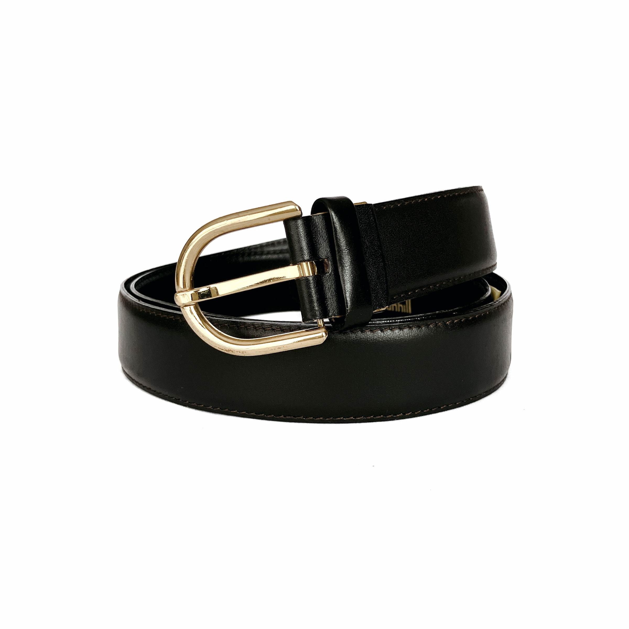 Dunhill レザー ブラック ゴールド金具 メンズ ベルト 6799 美品 dunhill ダンヒル ベルト ロゴバックル レザー 本革