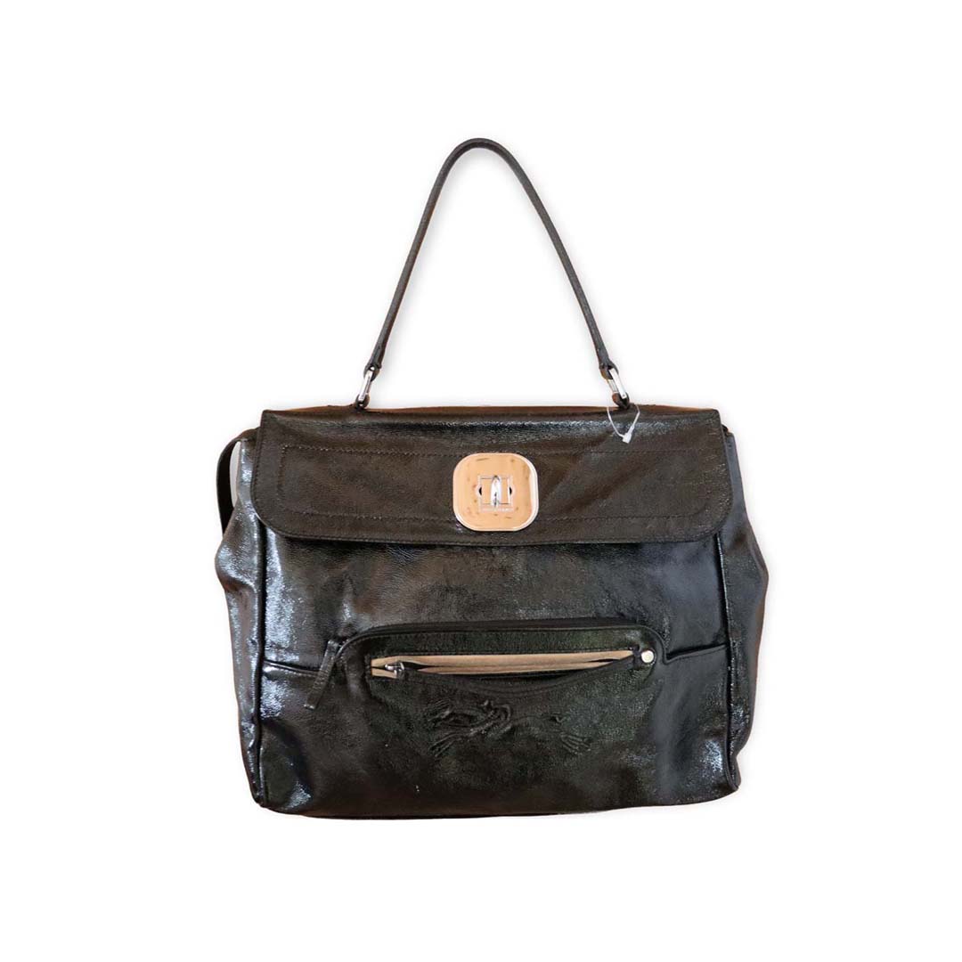 Longchamp ロンシャン Gatsby ギャツビー ハンドバック 黒いこと エナメル 専売特許なめし革 レディース フランス共和国製【中古】【位置づける済み】【貨物輸送無料】