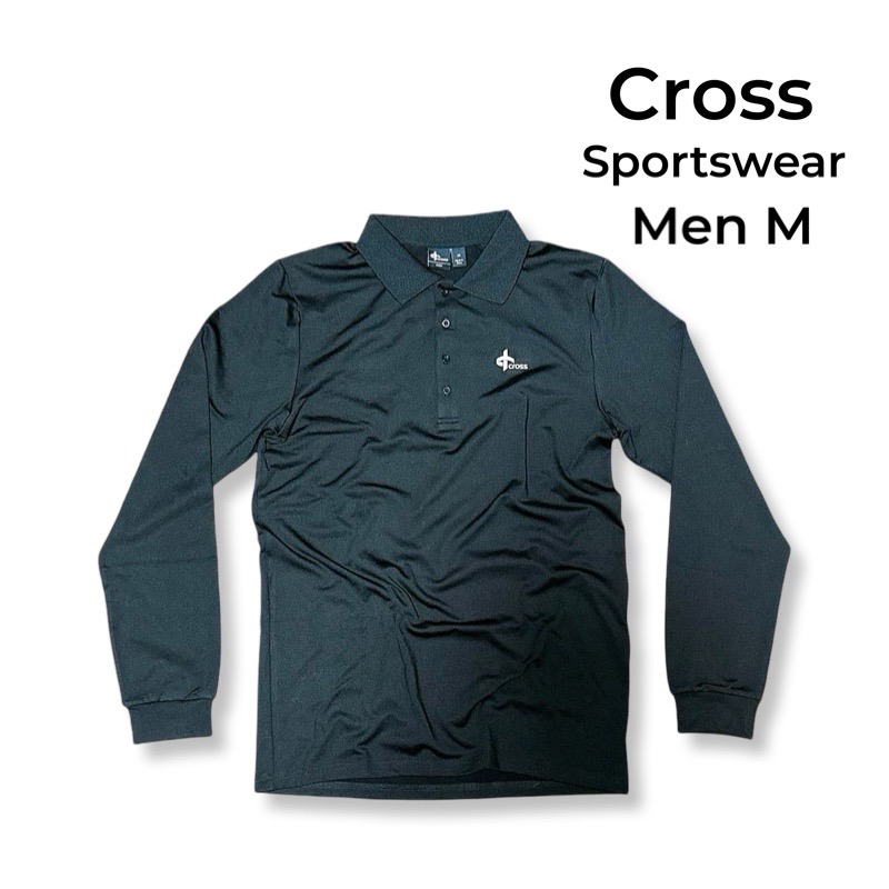 CROSS Sportswear クロススポーツウエア 長袖 ポロシャツ 無地 ワンポイント メンズ Mサイズ ゴルフウェア スポーツ トップス ブラック【中古】【鑑定済み】【送料無料】