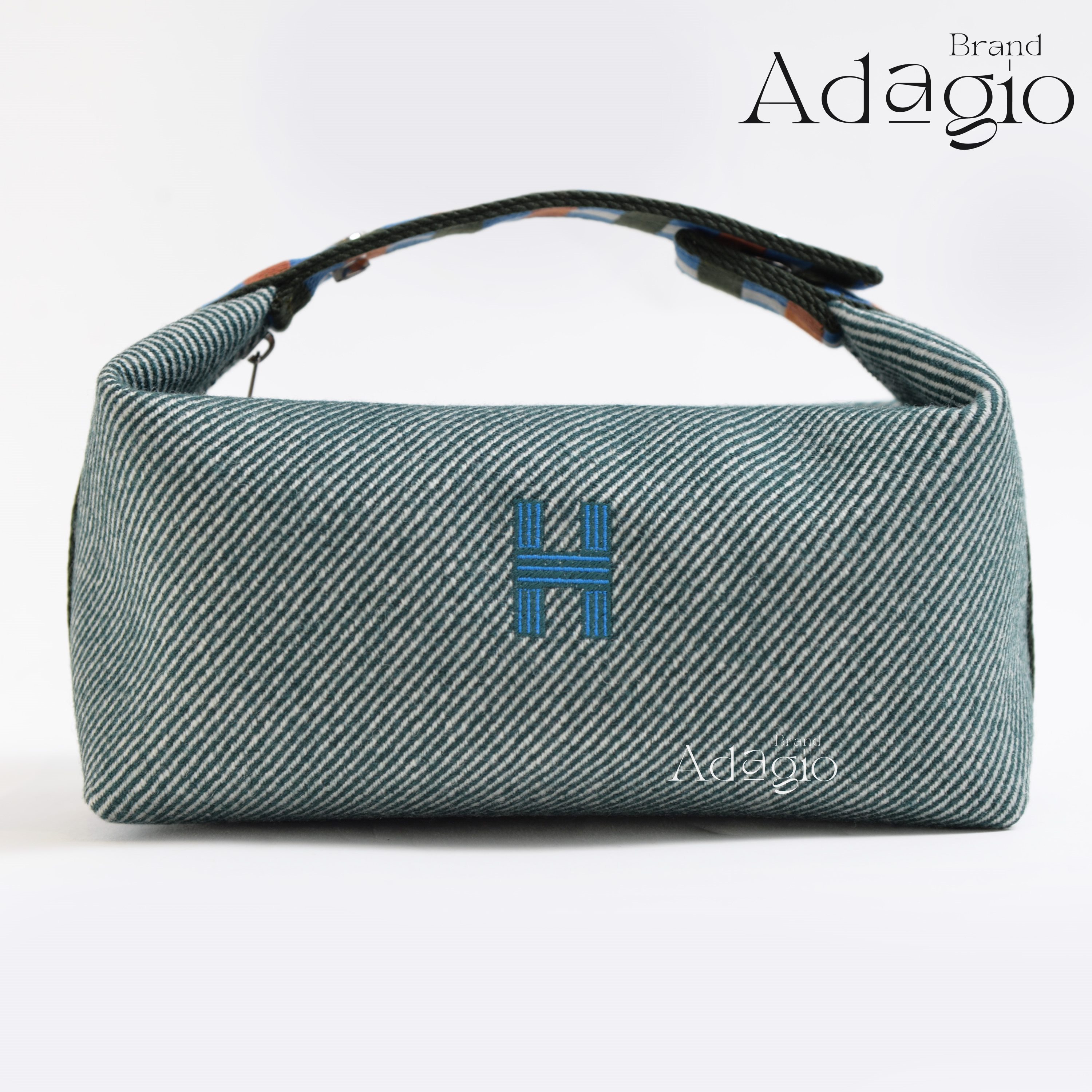 【新品同様・未使用】HERMES エルメス エルメス ブリッド・ア・ブラック・オ・カレ PM ブルー 青 コットン ウール バッグ ハンドバッグ レディース ユニセックス （中古）