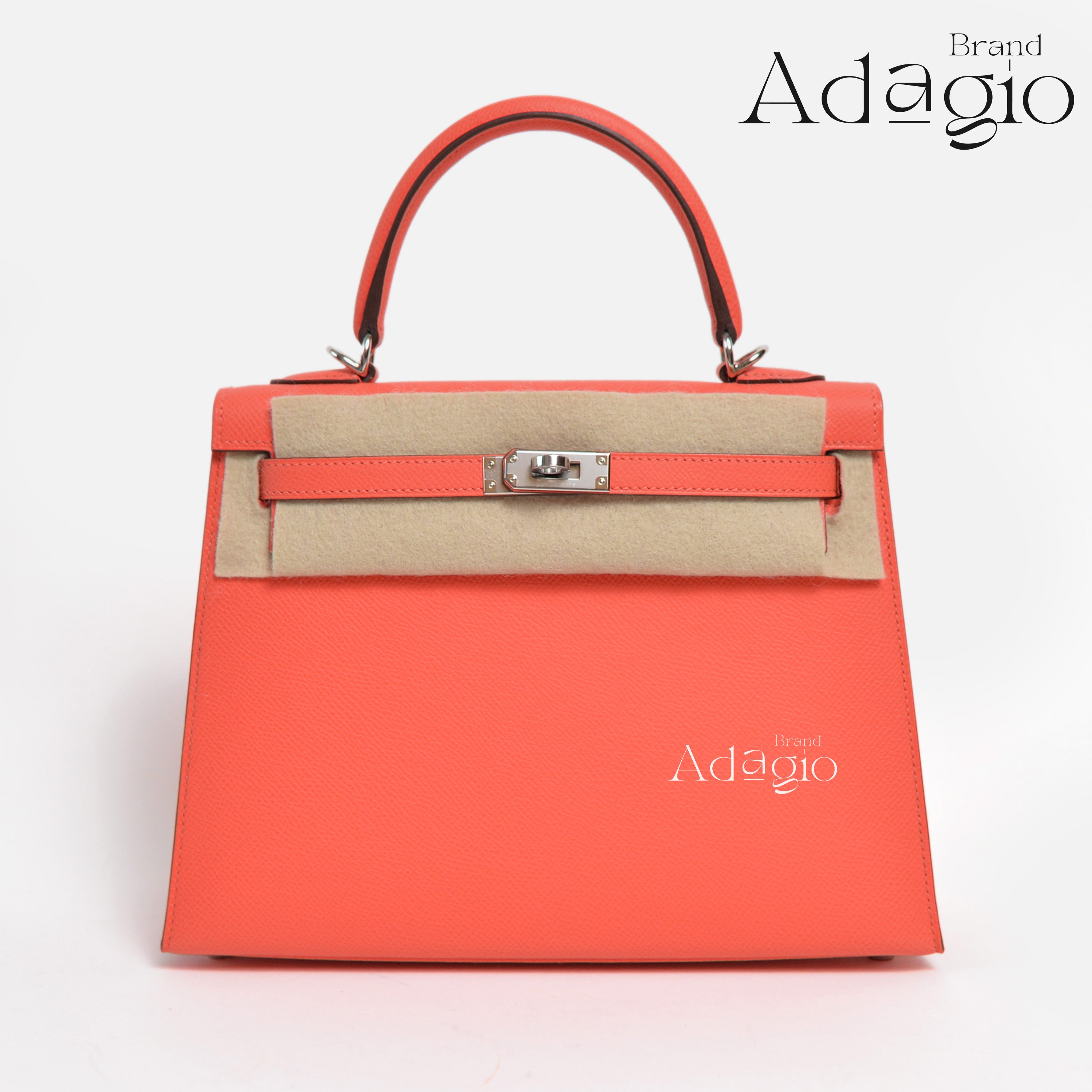 【新品同様・未使用】HERMES エルメス ケリー25 外縫い エプソン オレンジフィールド SV バッグ ハンドバッグ ショルダーバッグ レディース （中古）