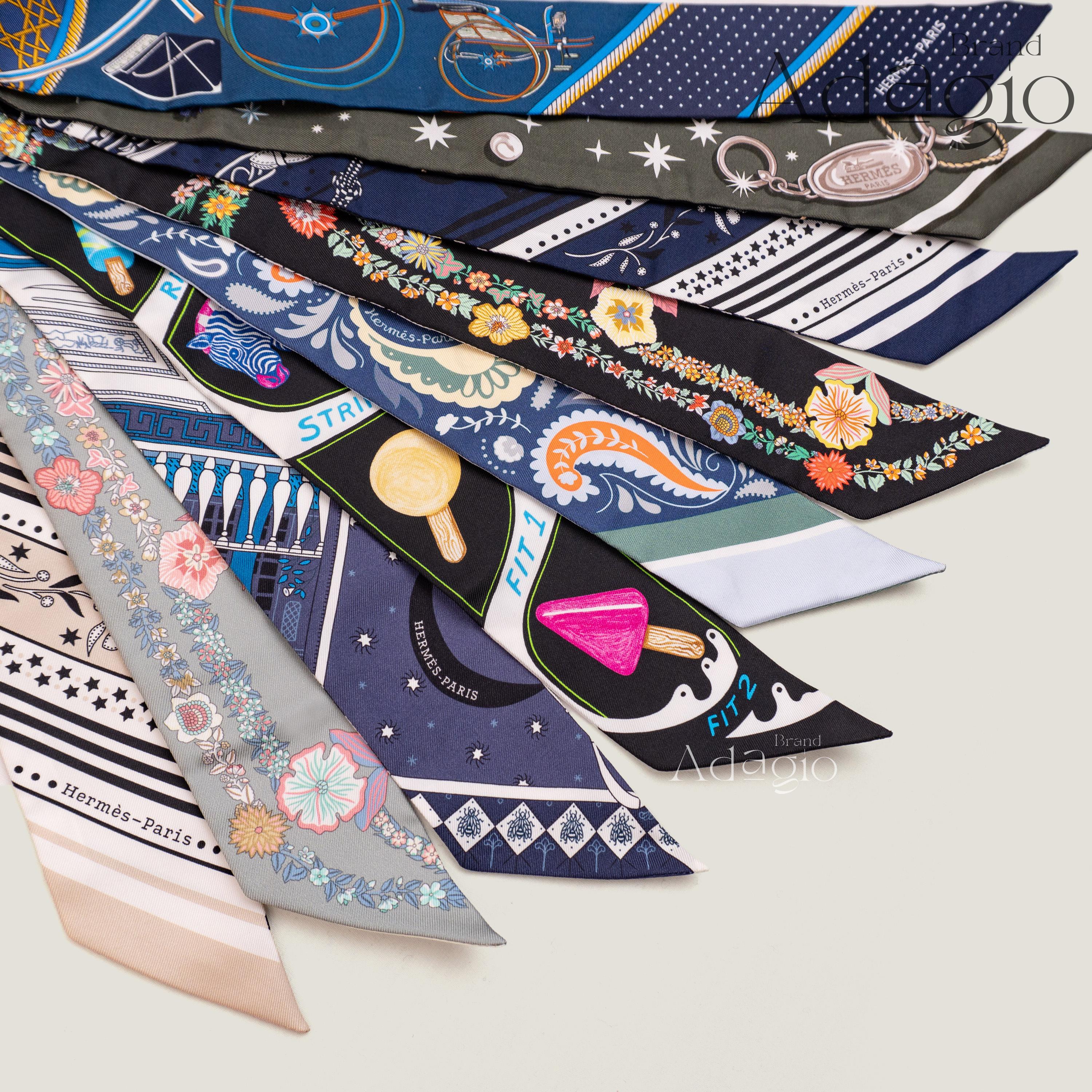 新品未使用☆エルメス　ハンカチ　ロゴ　ボーダー　スカーフ　コットンスカーフ美品 新品未使用☆エルメス ハンカチ ロゴ ボーダー スカーフ