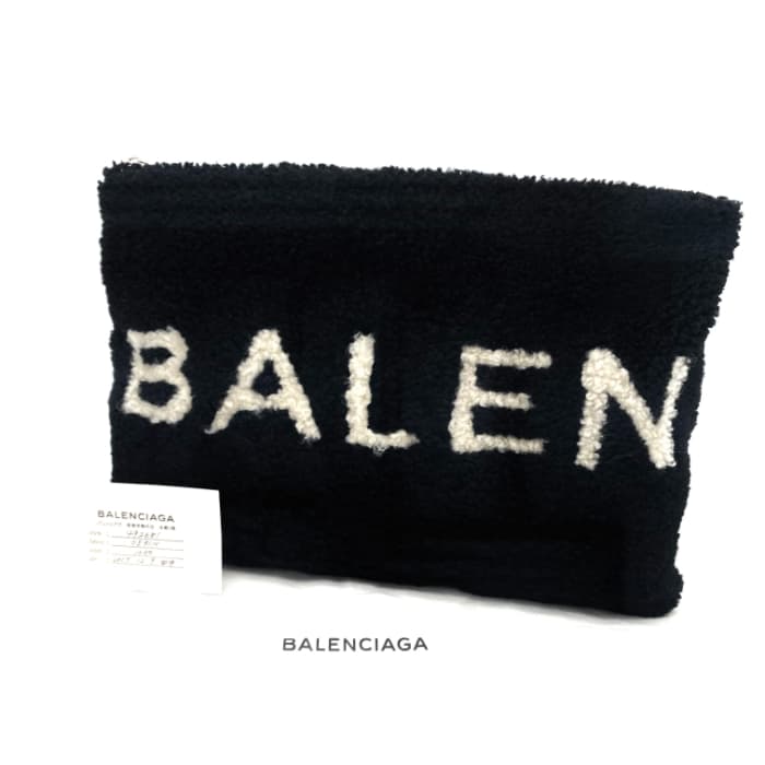 【中古】極美品 BALENCIAGA バレンシアガ ロゴタイプ 毛革 クラッチペダル 御徒面子 dD0830N クラッチバッグ・セカンドバッグ-バッグ-バッグ・小物・ブランド雑貨