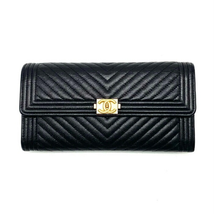 シャネル 長財布 ラムスキン シェブロン Vステッチ ココマーク 黒 1718 シャネル 長財布 ラムスキン シェブロン Vステッチ ココマーク 黒