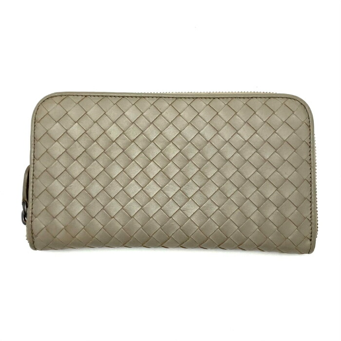 【中古】良品 BOTTEGA VENETA ボッテガ ヴェネタ イントレチャート なめし革 ラウンド ジッパー 長紙入れ eH0405N