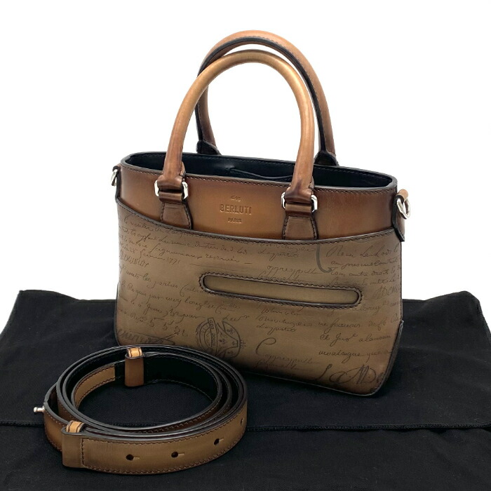 【中古】美品 Berluti ベルルッティ トゥジュール ガリバー 表意文字 2way なめし革 御手々 ショルダーバッグ eY06117N