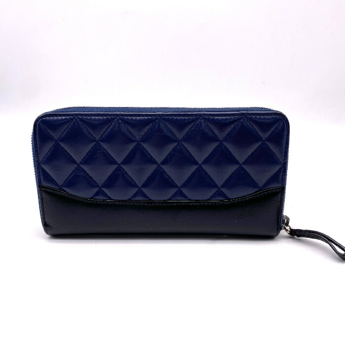 【中古】CHANEL シャネル マトラッセ ガブリエル なめし革 ラウンド ジッパー 長紙入れ eY0684A