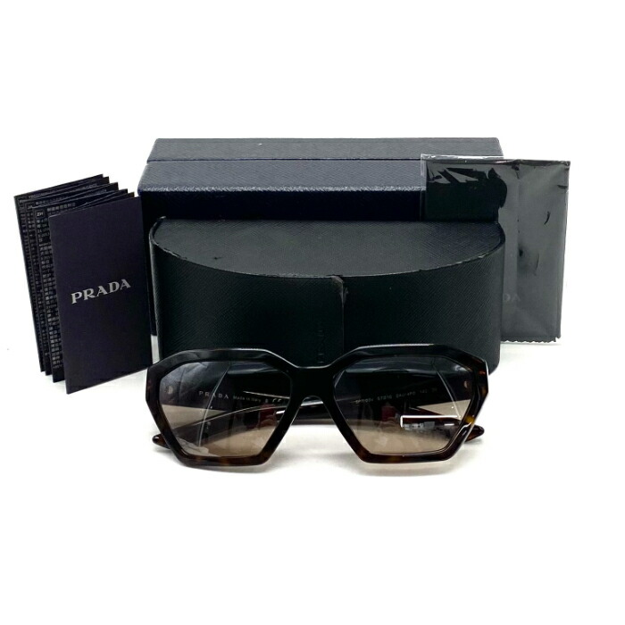 【中古】美品 PRADA プラダ ロゴタイプ べっ甲調 可塑性物質 黒眼鏡 eY09276N サングラス-眼鏡・サングラス