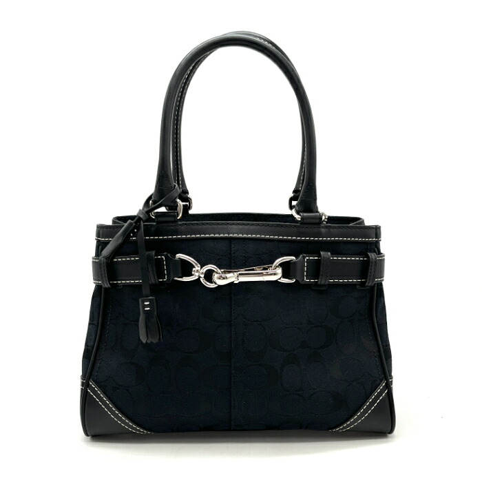 【中古】美品 COACH コーチ シグネチャー タッセル キャンバス レザー トート ハンド バッグ fD1101N|ブランドビリオン