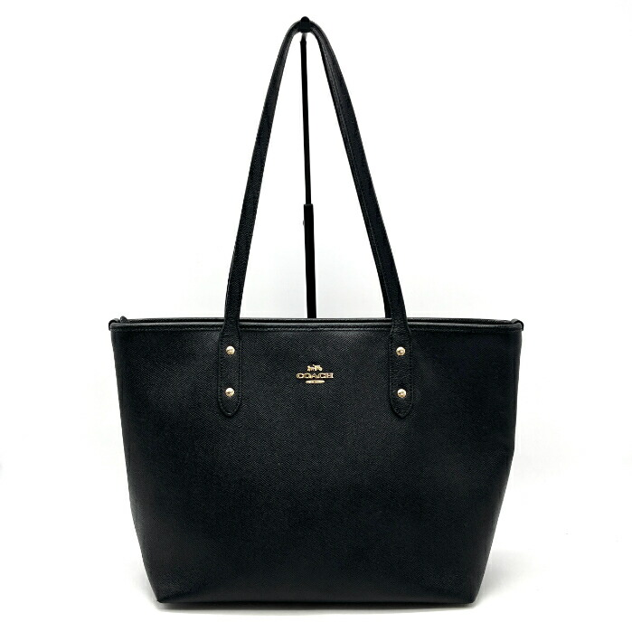【中古】良品 COACH コーチ職 ロゴタイプ ジップ なめし革 トート 御徒面子 fD1102A