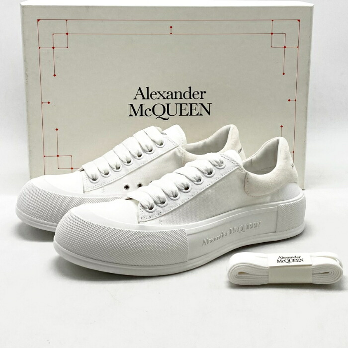 【中古】良品 Alexander McQEEN アレキサンダーマックイーン 40 1/2 帆布 なめし革 スニーカー fY0201N