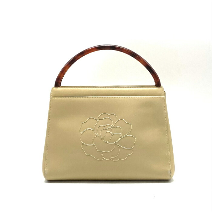 【中古】良品 CHANEL シャネル カメリア ラムスキン べっ甲 ハンド バッグ fY02263A