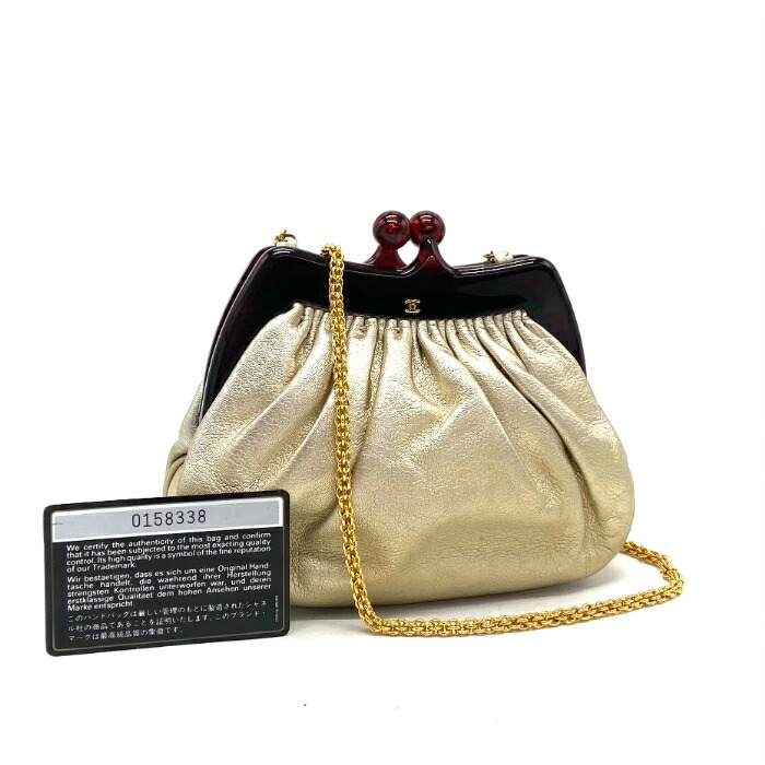 【中古】良品 CHANEL シャネル ココマーク べっ甲 なめし革 肩先 御徒面子 fY04221A