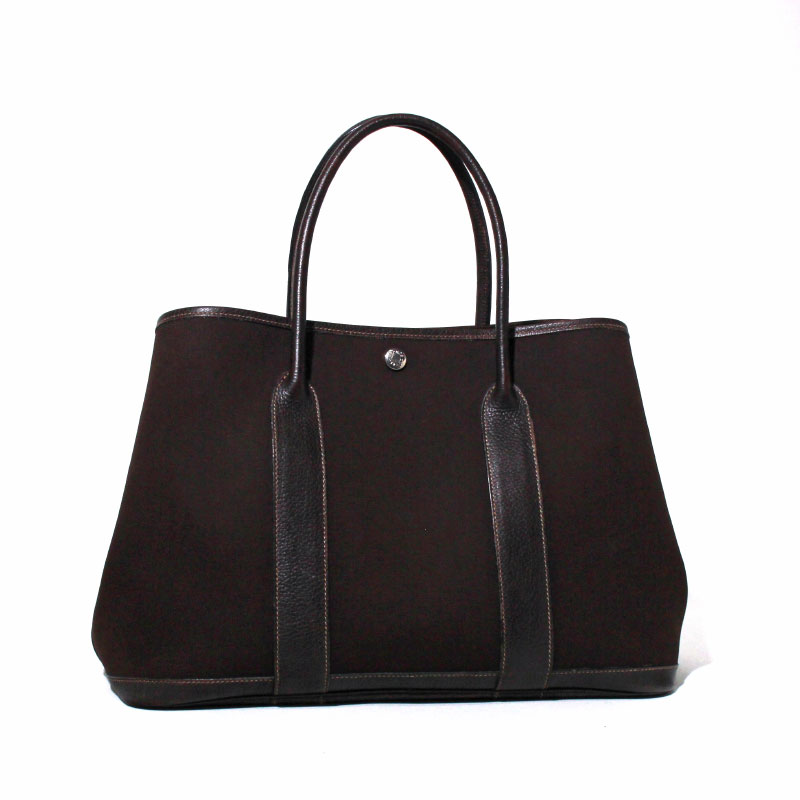 エルメス HERMES ハンドバック ショルダーバッグ 苑地寄りあい PM size 36 トワルオフィシェ 帆布 ヴォーネゴンダ 牛皮 うす暗い赤銅色 茶 SAC GARDEN PARTY 36 TOILE OFFICIER VEAU NEGONDA  ユニ一発やる  ウィメンズ レディース メンズ