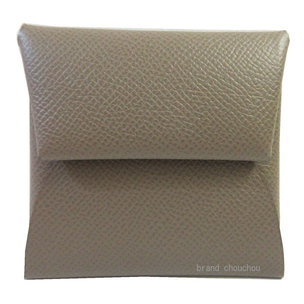 ≪新品≫エルメス バスティア エトゥープ しろがね色金具 エプソン コインケース 紙入れ 箱 シュロの葉 ラッピング ≪Brand new≫ HERMES Bastia change purse Etoupe Epsom Box Ribbon Wrapping