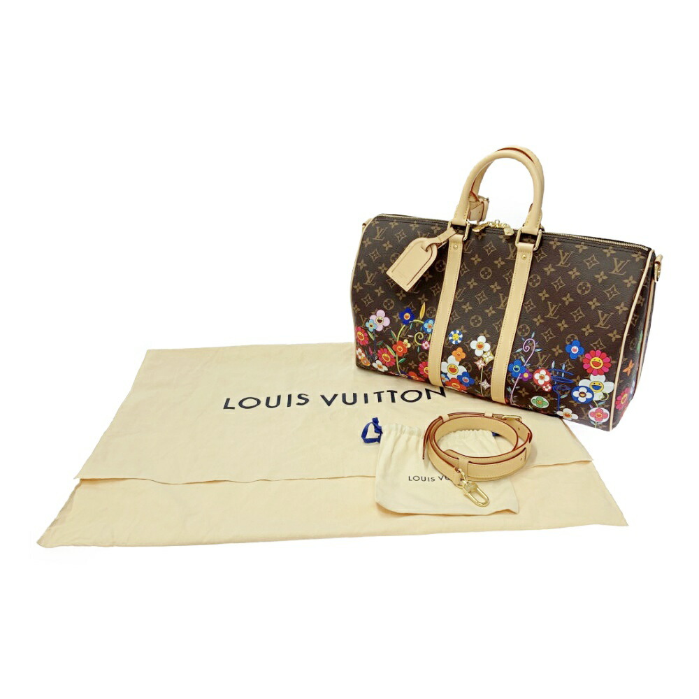 【中古】【新品未当て嵌める】 LOUIS VUITTON ルイ・ヴィトン M14182 モノグラム キーポルバンドリエール45 ×村上隆 赤銅色 395929 ボストンバッグ